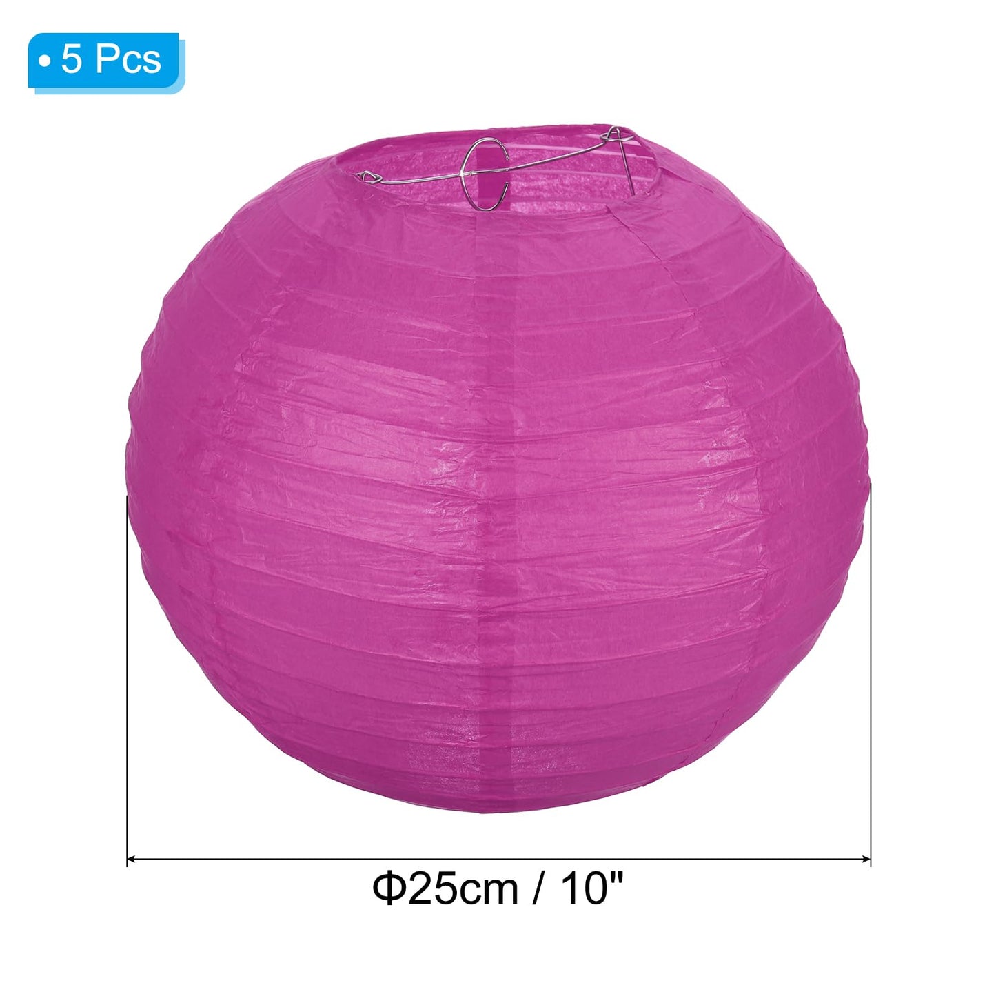PATIKIL 10" Paper Lanterns, 5 Pcs Round Hanging Chinese/Japanese Lantern Decoration for Home Birthday Party Wedding Christmas Classroom Decor, Rose Red