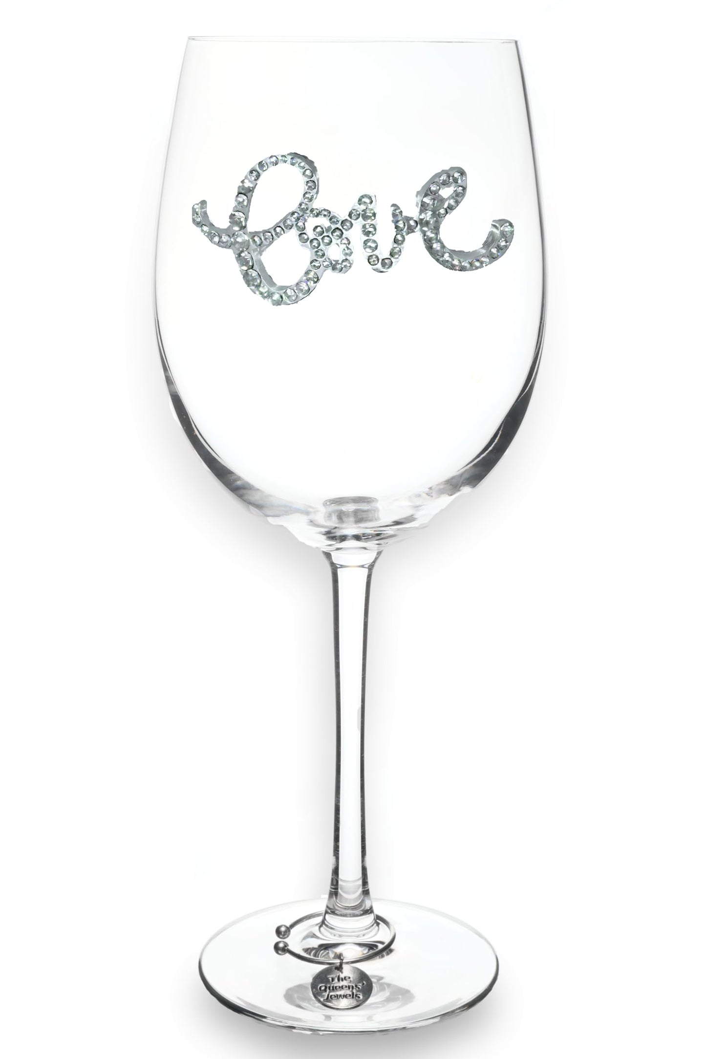 THE QUEENS' JEWELS Love Jeweled Stemmed Wine Glass, 21 oz. - Unique Gift for Women, Birthday, Cute, Fun, Not Painted, Decorated, Bling, Bedazzled, Rhinestone
