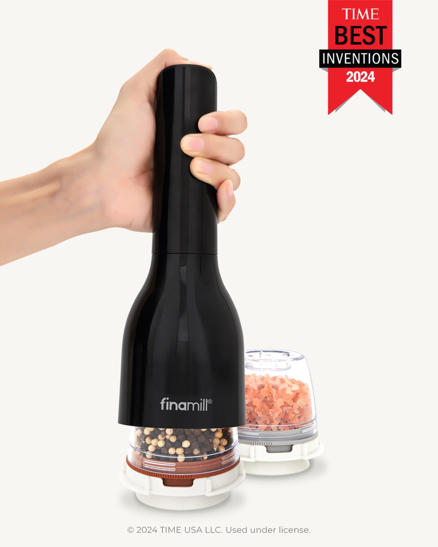 FinaMill Classic Battery Spice Mill – Battery Operated Salt and Pepper Grinder Set, Includes 2 Interchangeable Spice Pods, Adjustable Coarseness, LED Light, Home and Kitchen Gift Set for Father's Day