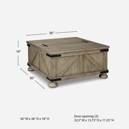 Signature Design by Ashley Aldwin Farmhouse Square Coffee Table with Lift Top for Storage, Grayish Brown