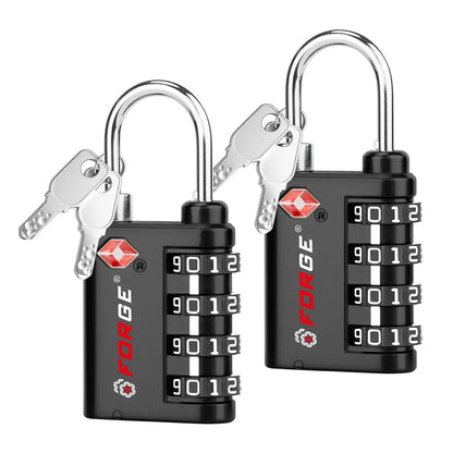 Forge Dual-Opening: Key or Combination Lock, TSA Approved Lock for Luggage, Pelican case, Travel, Gym, School,Luggage Combination Lock,Travel Bag Lock (Black 2 Pack)