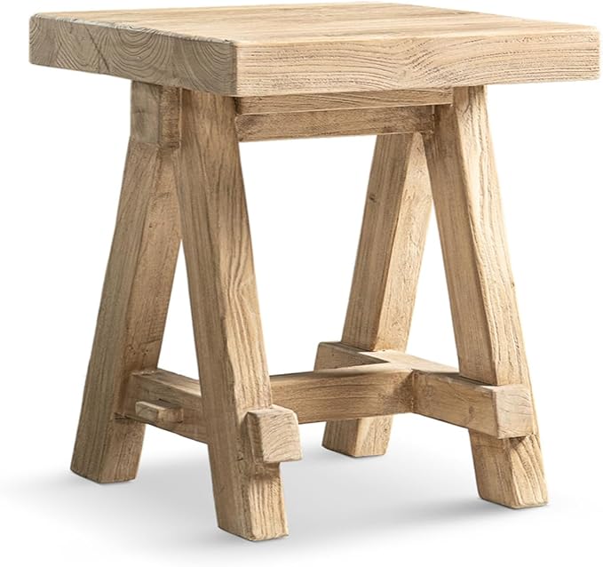 Hawthorne 18" Square Reclaimed Elm Trestle Side Table Heritage Light Natural
