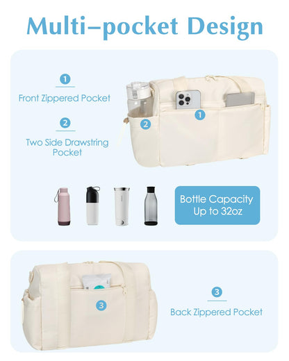 Small Gym Bag, Mini Gym Bag for Women with Yoga Mat Holder and Wet Compartment, Cute Small Yoga Mat Bag with Water Bottle Pocket for Workout Dance, Beige