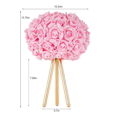ZYLEISENBAO Pink Rose Flower Lamp Cute Table Lamp Modern Bedside Lamp Romantic Nighstand Light for Girl Princess Gold Tripod for Bedroom Living Room Entry Office Wedding Decoration Gift