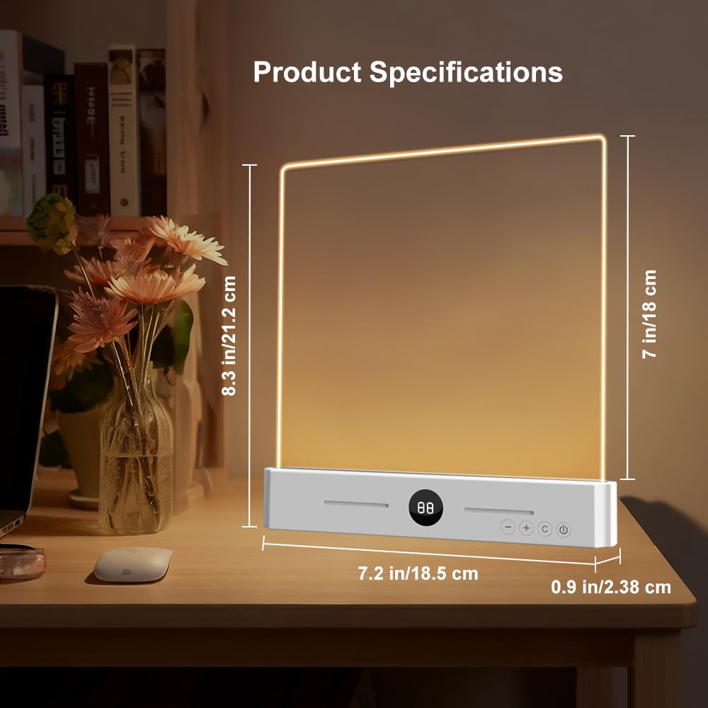8.4" Rechargeable LED Flat Reading Light, 3 Color Modes Stepless Dimming Book Light with Timer, Eye-Care Brightness Adjustable Clear LED Reading Lamp for Bed, Study, Book Lovers, Dorm, Travel (white)