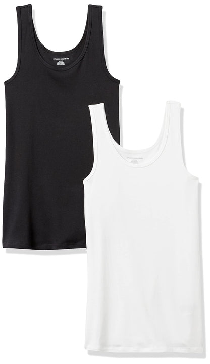 Amazon Essentials Women's Slim-Fit Vest, Pack of 2, Black/White, M
