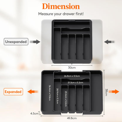 Lifewit Expandable Cutlery Drawer Organiser, Adjustable Cutlery Tray, 9 Compartment, Utensil Holder for Forks, Spoons, Knives, Plastic Kitchen Organiser and Storage, Black