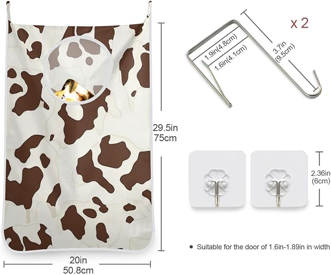 Hanging Laundry Hamper with Stainless Steel Hooks, Oxford Fabric Printing Door