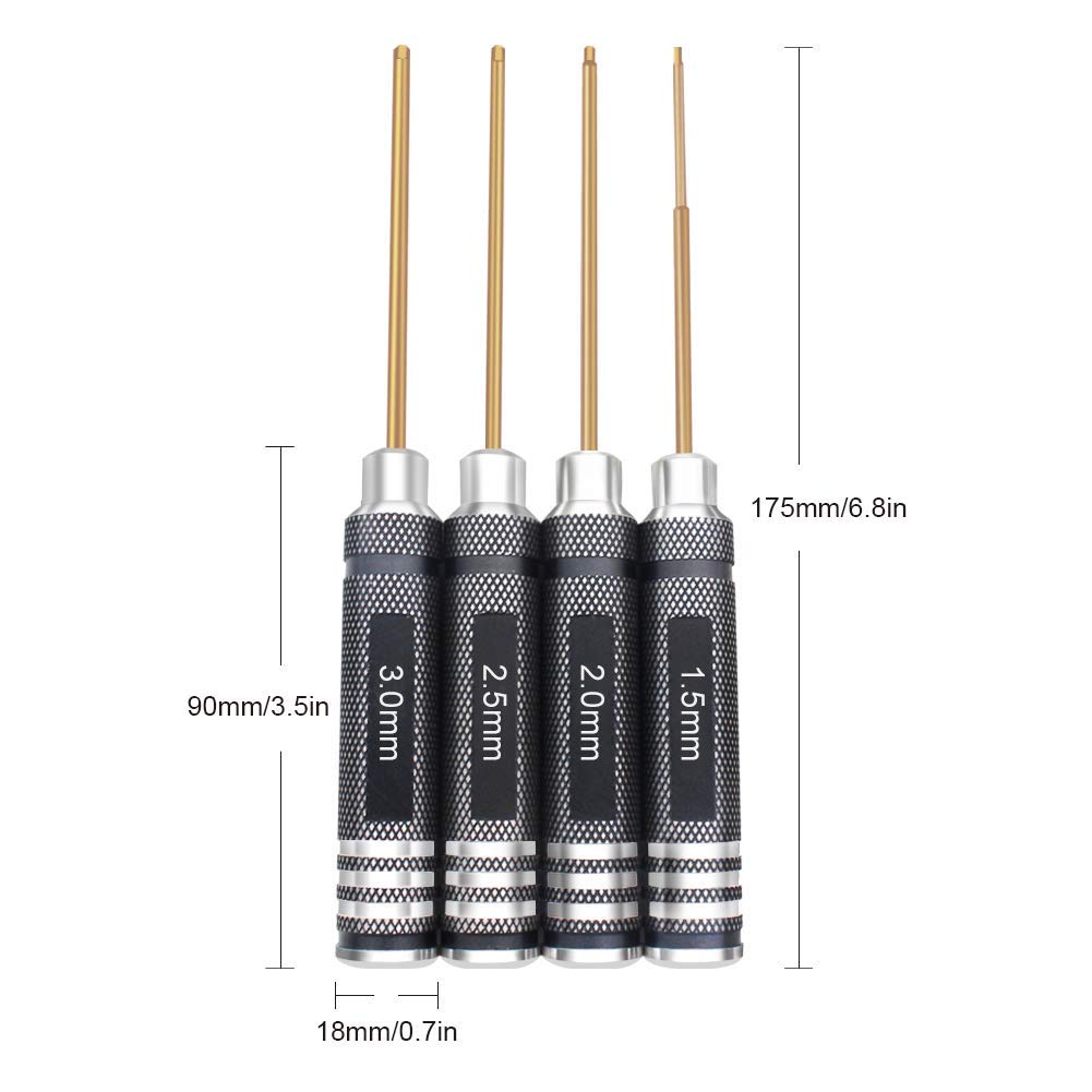4pcs 1.5mm 2.0mm 2.5mm 3.0mm Hex Screw Driver Set Titanium Hexagon Screwdriver Wrench Tool Kit for Multi-Axis FPV Racing Drone RC Quadcopter Helicopter Car Models …