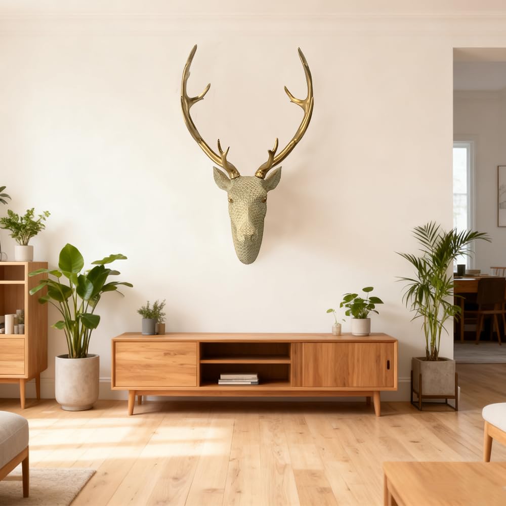 Mingzhang Deer Head Wall Decor Resin Animal Head Wall Sculpture Hanging Decoration for Home Bedroom Kitchen Bathroom Farmhouse Christmas Decor 15.7 Inch Deer Head Wall Mount