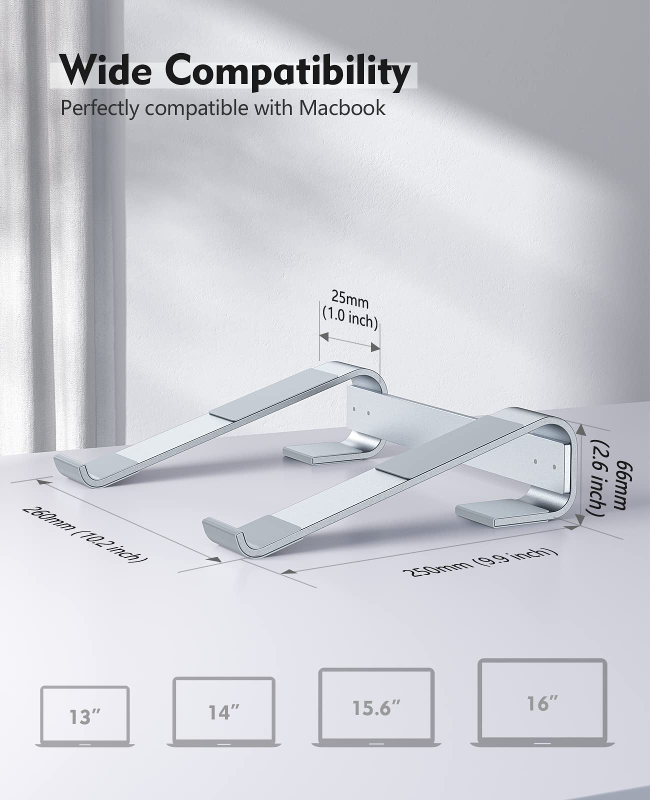 SOQOOL Laptop Stand for Desk, Computer Stand Riser for Desk,Ventilated Ergonomic Aluminum Notebook Stand Compatible with MacBook Air Pro Dell XPS HP 11 14 15.6 17.3 Inch Silver Work from Home