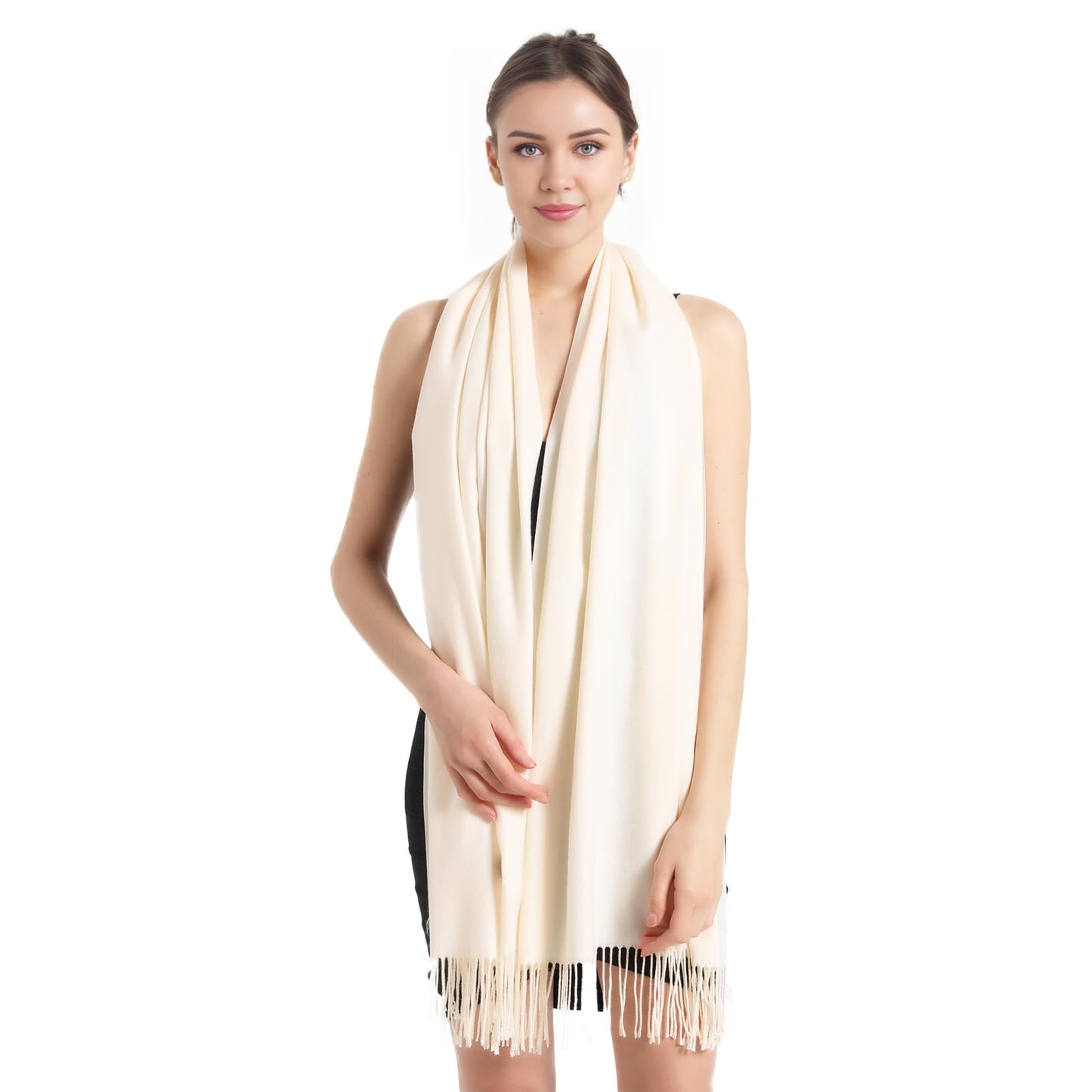 vimate Cream Pashmina Scarf, Women Pashmina Shawls and Wraps with Thickness for Bridal Bridesmaid (UK-Off White)