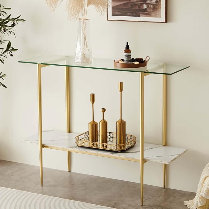 LumFurn Glass Console Table for Living Room, Foyer & Entrance, 2-Tiers