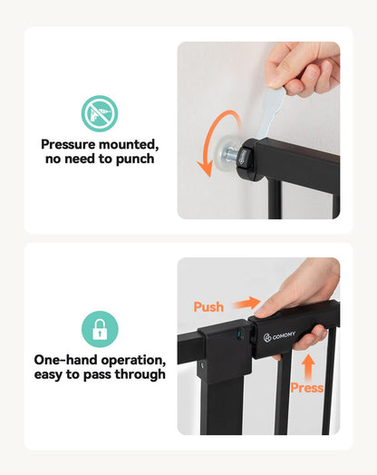 COMOMY 91.5cm Extra Tall Baby Gate for Stairs Doorways, Fits Openings 75-103cm Wide, Auto Close Sturdy Safety Dog Gate for House, Pressure Fit Easy Walk Through Pet Gate with Door, Black