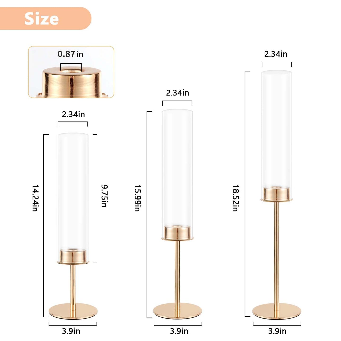 POKINE Gold Candle Holders Set of 3 for Glass Taper Candle Holders,Hurricane Candlestick Holder for Home Decor, Wedding, Dinning, Party Decorative, Anniversary (3,Gold)