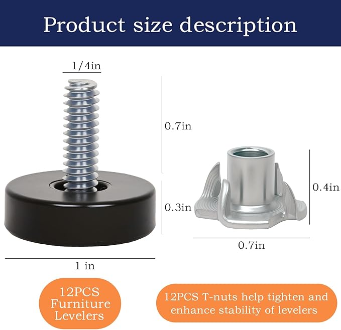 24 PCS 1/4" Thread Furniture Feet Levelers, Furniture Leveling Feet
