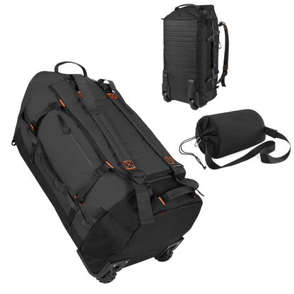 Vrtisa 85L 29“ Foldable Rolling Backpack with Wheels, Soft-side Travel Duffle Bag with Separate Shoe Compartment, Full Quilted Bottom,Black