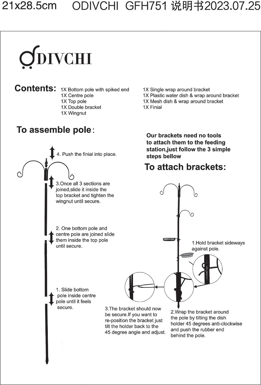 DIVCHI Bird Feeders Hanging Station With 2 Dishes Feeder Pole, Feeding Station, Metal Bird Feeder Stand, Feeders For Small Birds Garden Decorations (Only Station, Feeder Not Included)
