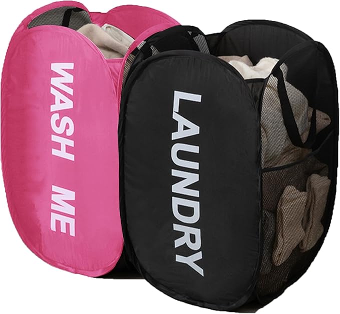 2 Pack Mesh Pop Up Laundry Hamper Collapsible Laundry Basket
