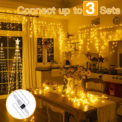 Ollny Icicle Lights for Outside 504LED 41FT, Warm White Christmas Light with Remote 8Modes Timers Waterproof, Plug in Connectable Hanging Lights for Outdoor Indoor House Roof Holiday