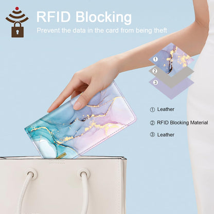 Simikol Ultra Slim Womens Wallet Minimalist Thin Long Leather Bifold Wallet RFID Blocking Card Holder Organizer with Zipper Coin Pocket Ladies Girls Gift Purse, Gradient Marble