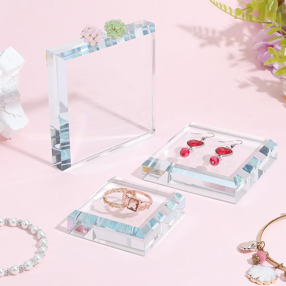 DELORIGIN 2.3*2.3*0.7 Inch Clear Crystal Display Base Square K5 Glass Display Stand High-Transparency Glass Block Pedestal for Collectible Crystal Ball Jewelry Showcase Home Decor Photography Prop