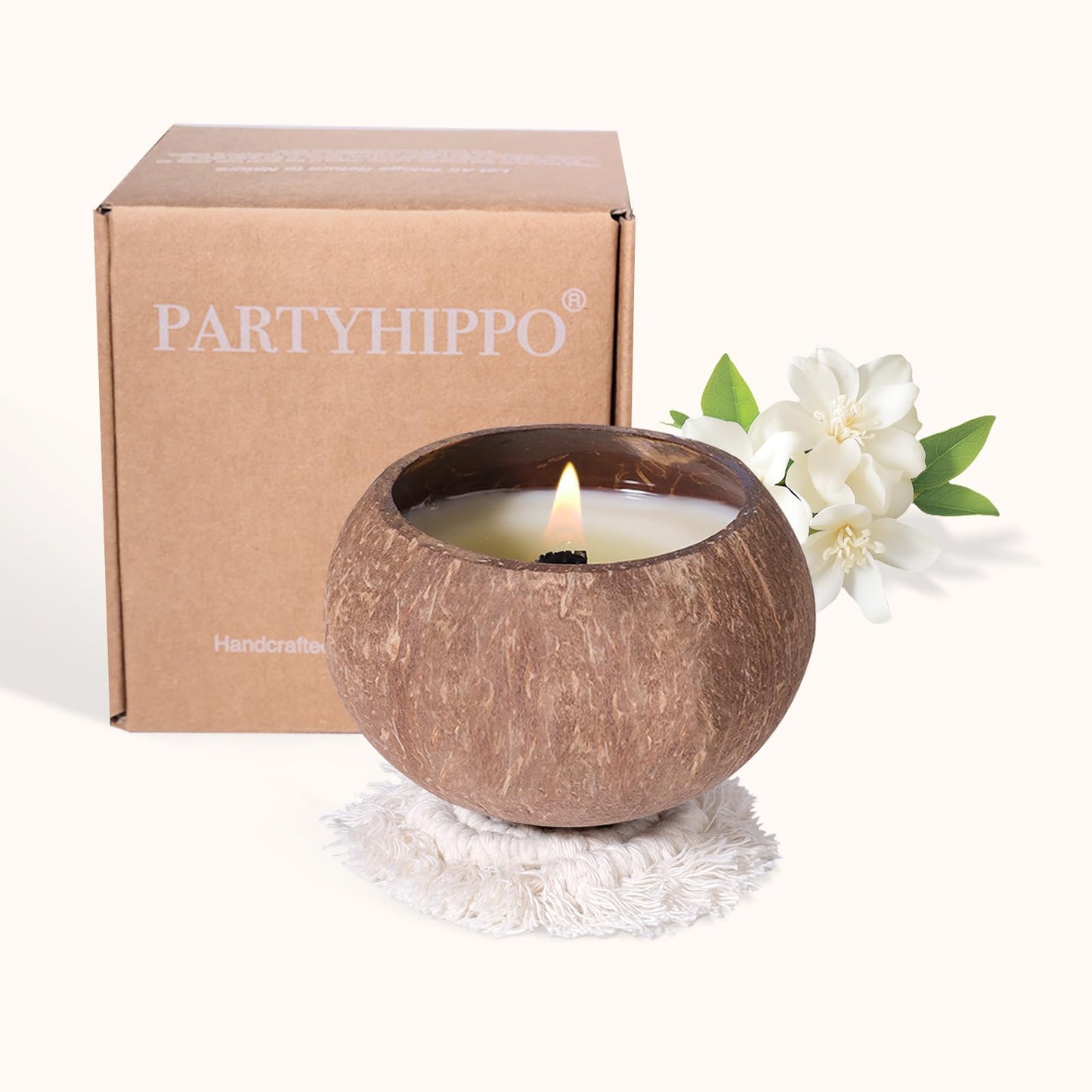 PARTYHIPPO Coconut Shell Scented Candle – 60-Hour Burn | 100% Soy Wax | Clean Burning Rosewood Wick | Natural Aromatherapy Gift for Home & Relaxation (Dewy Moss)