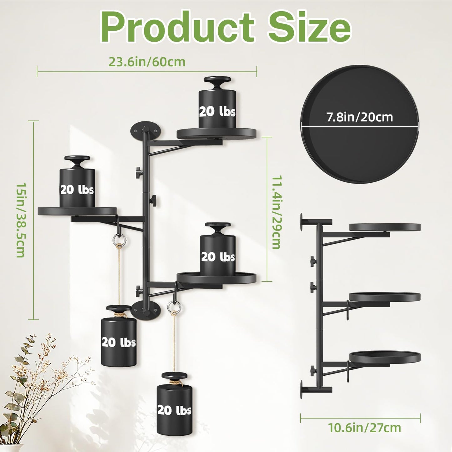 iDavosic.ly Rotating Window Plant Shelves, 3-Tier Metal Wall Stand with 2 Hooks, Flower Display Holder Rack for Living Room, Space Saving, Modern Black (Pots/Chains/Plants Not Included)