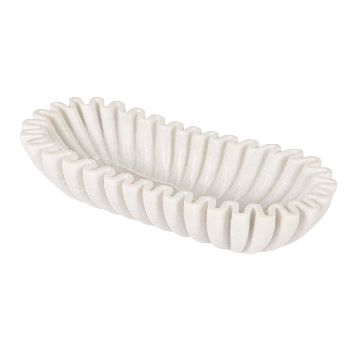 Creative Co-Op Marble Oval Ruffle Bowl, White