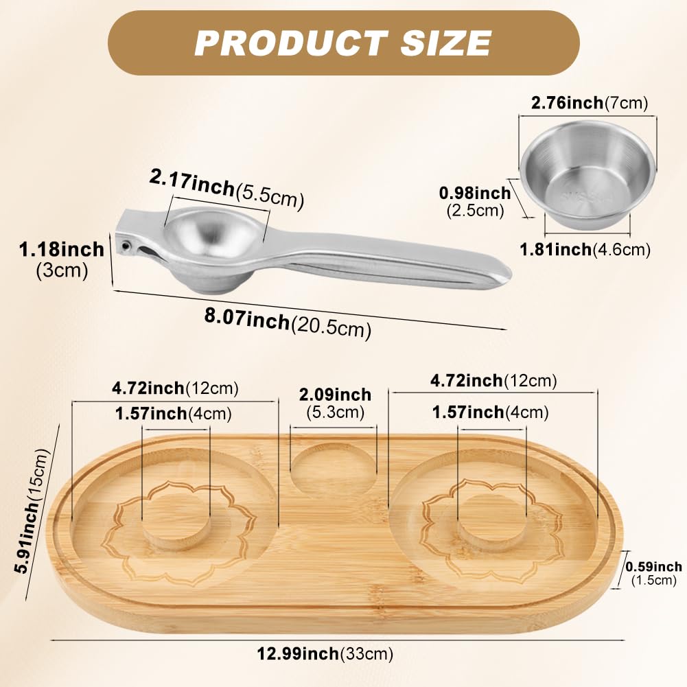 Margarita Salt Rimmer Set, Sugar and Salt Rimmer for Cocktails with Bowl and Lemon Squeezer, Wood Bamboo Salts Rimmers for up to 4.72" Rims, Margarita Kit and Bartender Tool