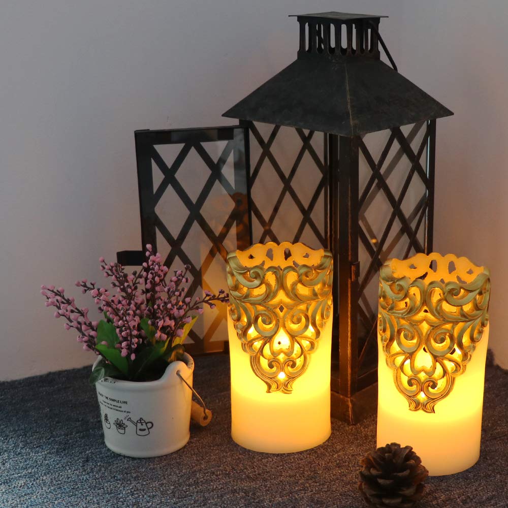 Wondise Flameless Candles Battery Operated with Timer, Real Wax LED Flickering Light Pillar Candle for Home Decoration, Set of 2(D3 x H6 Inches)