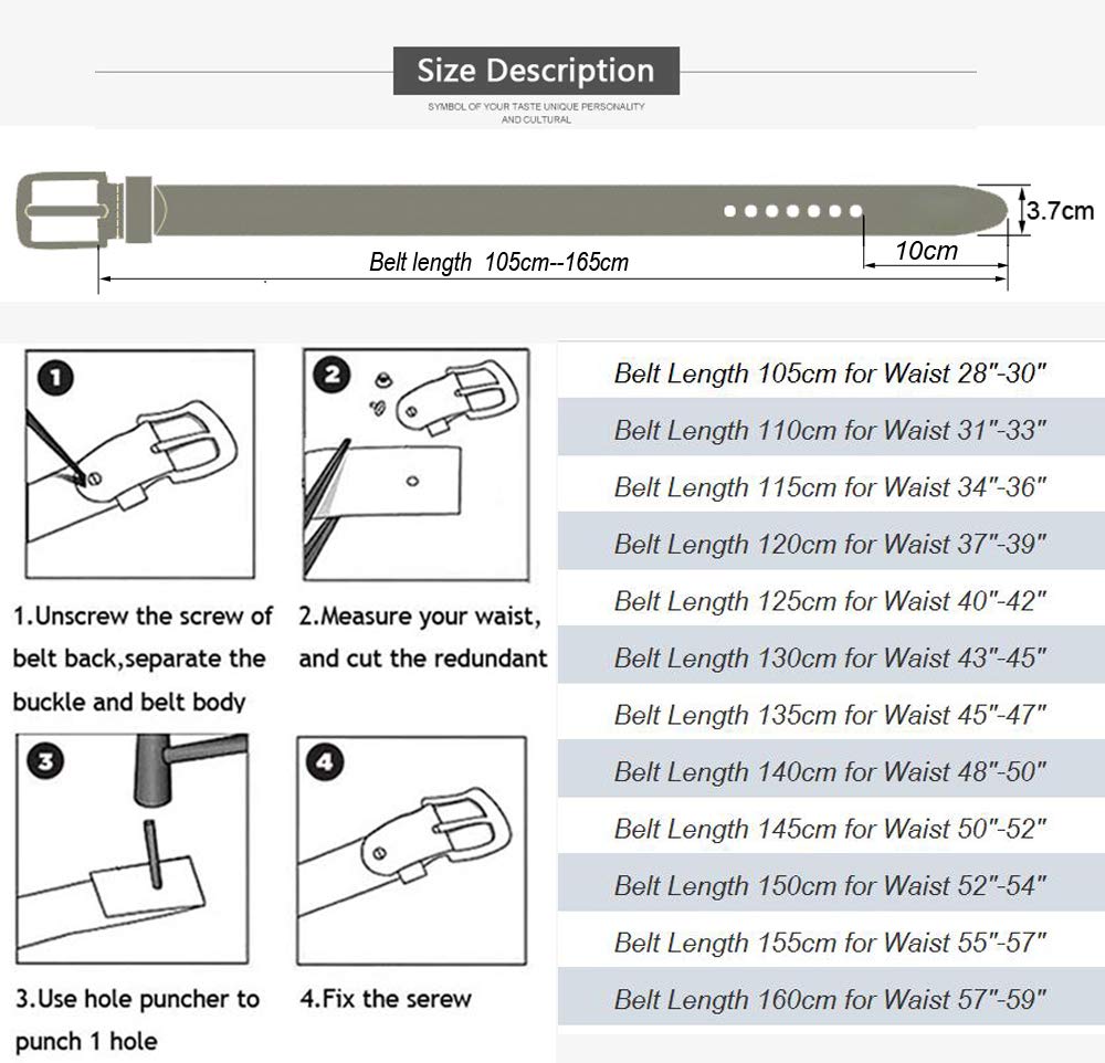 JingHao Mens Belt Big and Tall 30"-65",Genuine Leather Belts for Men,Casual Work Dress Jeans Belt,Black Brown Width 1.45" A18 (58"-60"/ Belt Length 160cm, Coffee)