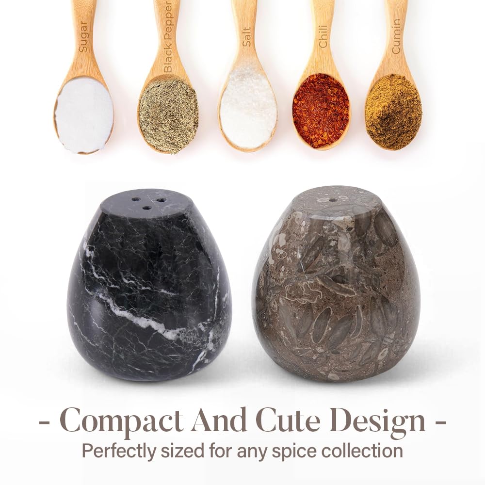 Earthen Crafts Marble Salt and Pepper Shakers Set of 2, Oceanic & Black