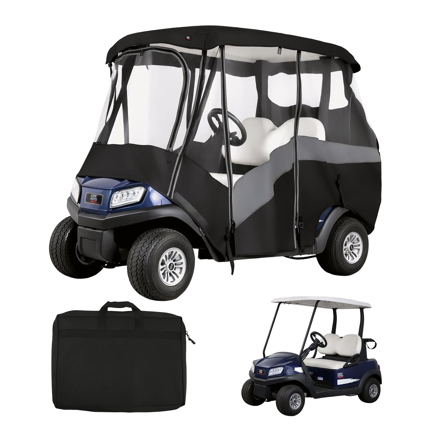 KEMIMOTO 2 Passenger Golf Cart Enclosure, Universal 2 Seat Golf Cart Rain Cover with Clear TPU Windshield, 600D Waterproof Weather Enclosure, Compatible with EZGO, Club Car