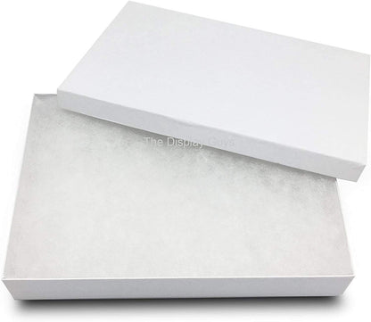 RJ Displays 6 Pack Cotton Filled White Color Paper Cardboard Jewelry Necklace Bracelets Watch Gift and Retail Boxes Size 7 1/8" x 5 1/8" x 1 1/8" Inch (White)