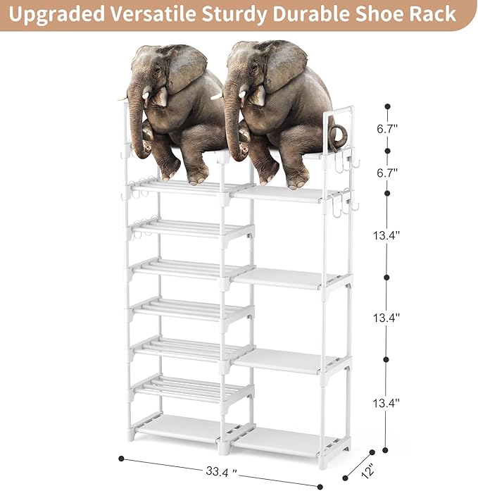 ROJASOP White Shoe Rack, Tall Metal Shoe Rack Organizer