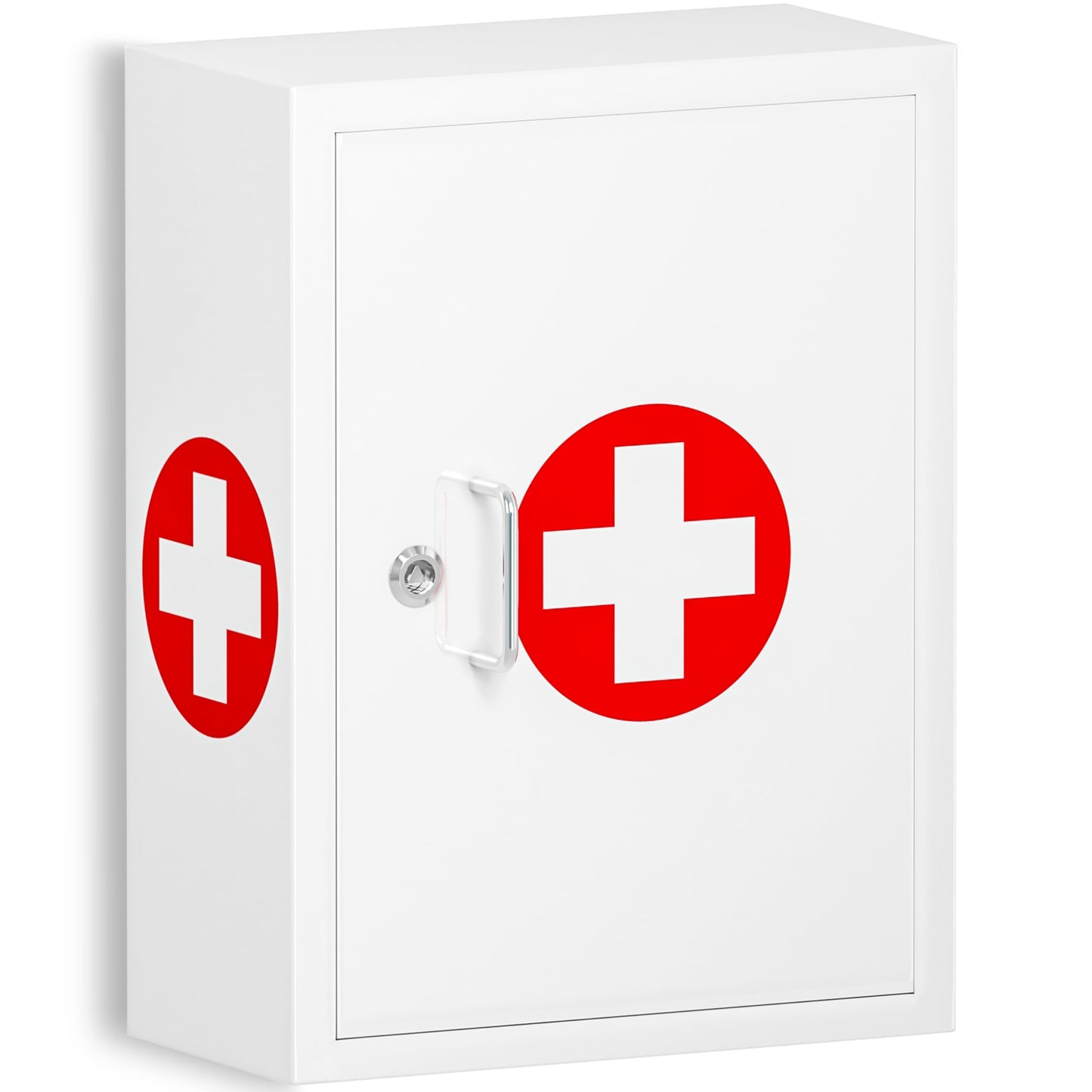 Wensha Locking Medicine Cabinet for Bathroom: Wall Mount Medical Box for Medication Storage - Large Capacity First Aid Wall Cabinet for Home, School, Office (White)