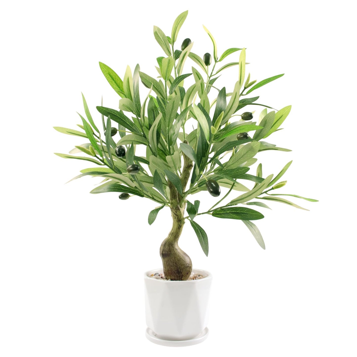 Abyjifar 20" Artificial Olive Tree with Pot, Faux Green Potted Plants Indoor Fake Greenery Olive Branches Stems in Pot for Tabletop Desk Office Kitchen Living Room Bedroom Bathroom Home Decor