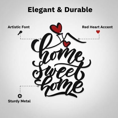 AIM & GGKK Home Sweet Home Wall Art, Metal Calligraphy Sign with Red Heart Accent - Rustic Farmhouse Wall Decor for Living Room, Entryway, Kitchen | 14.8" x 12.2" Black Metal | Easy Hang | Housewarming Gifts for New Homeowners