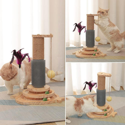 Marchul 5 in 1 Cat Toys - Cat Sisal Rope Scratching Post with Hanging Ball, Interactive Track Toy Ball for Indoor Playing