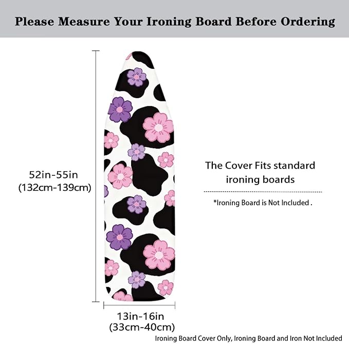 Pink Flower Cow Print Ironing Board Cover Soft Stain Resistant Ironing Board