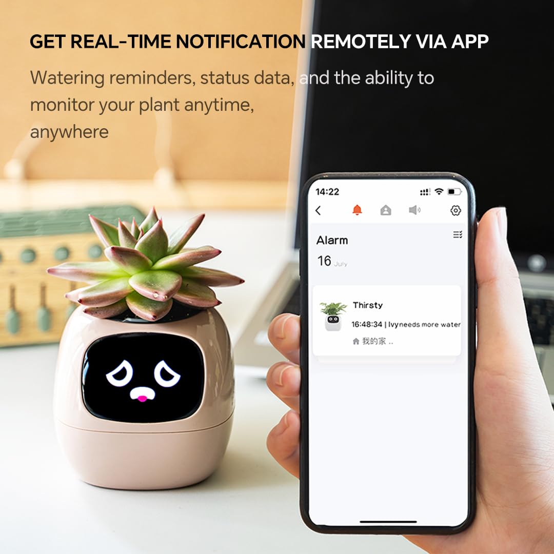 Odpaltoy Smart Plant Pot with Expression, AI Intelligent Flower Pot for Indoor Decoration, Smart Garden Pot with Water/Light/Temperature Sensors, Ivy AI Planter (Purple)