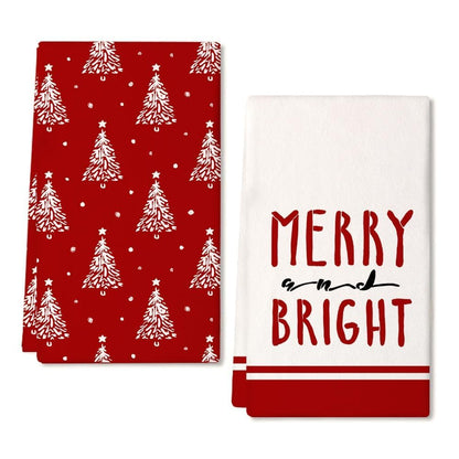 ARKENY Christmas Kitchen Towels Set of 2,Red Xmas Tree Dish Towels 18x26 Inch,Hoilday Farmhouse Home Decoration AD102