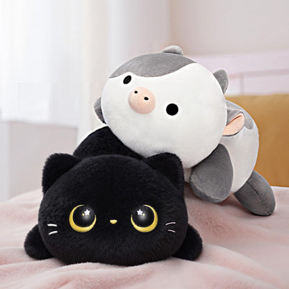 Mewaii Black Cat Plush Pillow - Cute Cat Plushie Body Pillow, Soft Kawaii Plush Toy for Cuddling, Napping & Room Decor - 13 Inch Stuffed Animal Gifts for Women, Girls, Kids