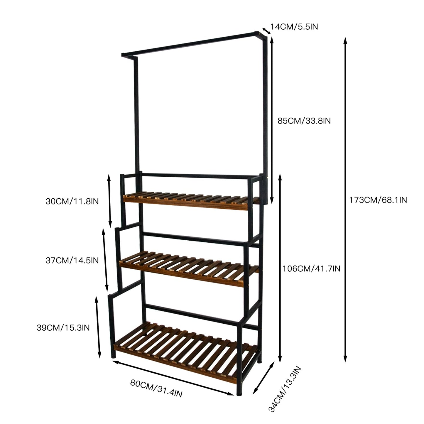 yeshine 3-Tier Hanging Plant Stand Indoor, 68 Inch Tall Metal Plant Shelf for Indoor Multiple Plants, Large Plant Pot Stand Holder, Heavy Duty Ladder Shape Plant Rack for Living Room, Patio, Balcony