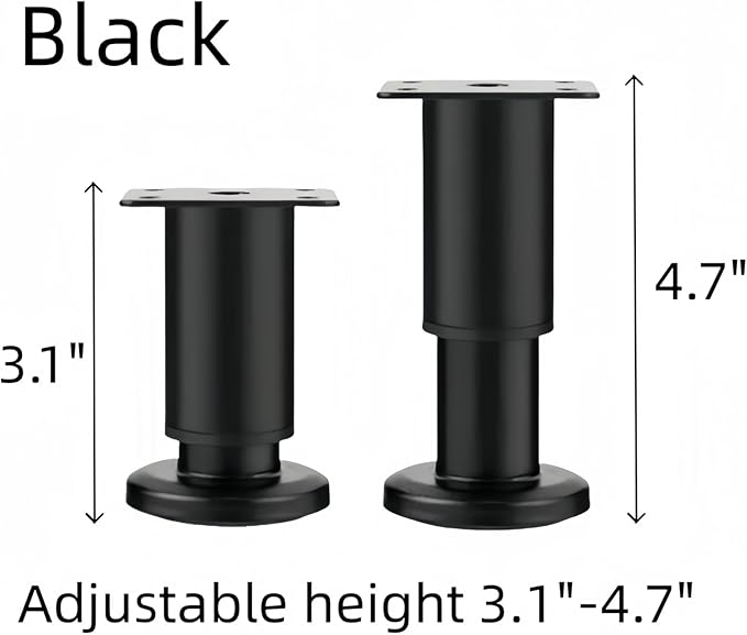 4PCS Adjustable 3.1-4.7 Inch Metal Furniture Legs Black Furniture Replacement