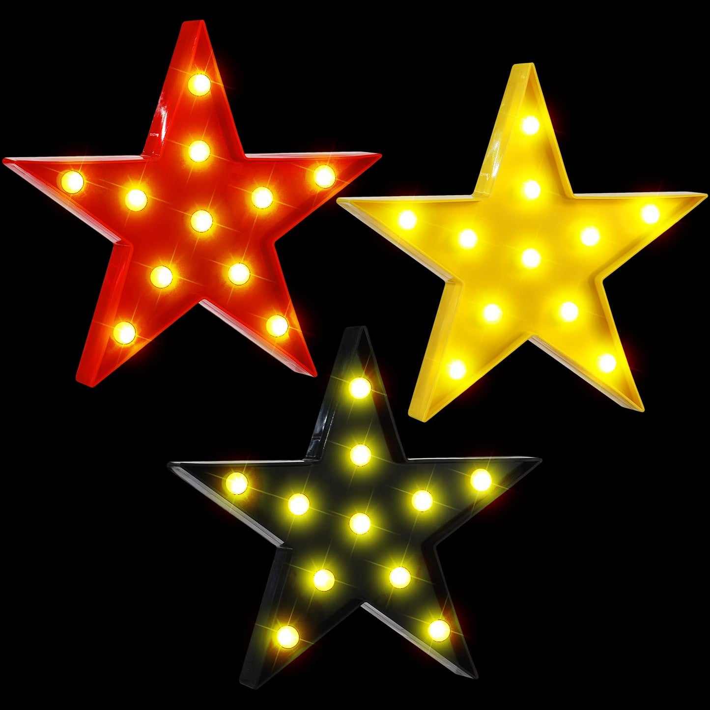VIHOSE 3 Pcs Marquee Star Lights LED Star Signs Light up Movie Theater Decor Battery Operated Night Light for Gifts Birthday Party Home Movie Decor(Red,Black,Warm)