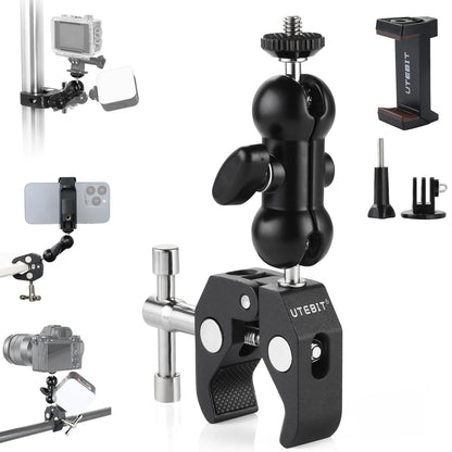 UTEBIT Super Clamp Camera Mount with 360° Ballhead Magic Arm, Super Clamp Mount with 1/4" and 3/8" Thread, Desk/Bike/Bicycle/Motorcycle/Handlebar for GoPro, Phone, Camera, Monitor, LED Light
