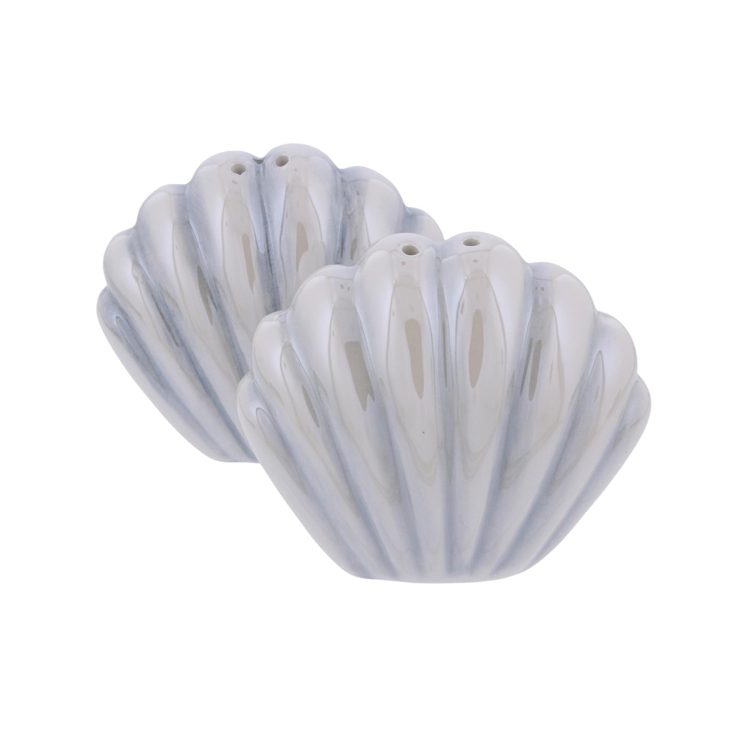The Bridge Collection Ceramic Seashell Salt And Pepper Shakers – Coastal Shell Shaker Set With Soft Blue And Neutral Glaze – Beach Kitchen Decor And Nautical Dining Table Accent