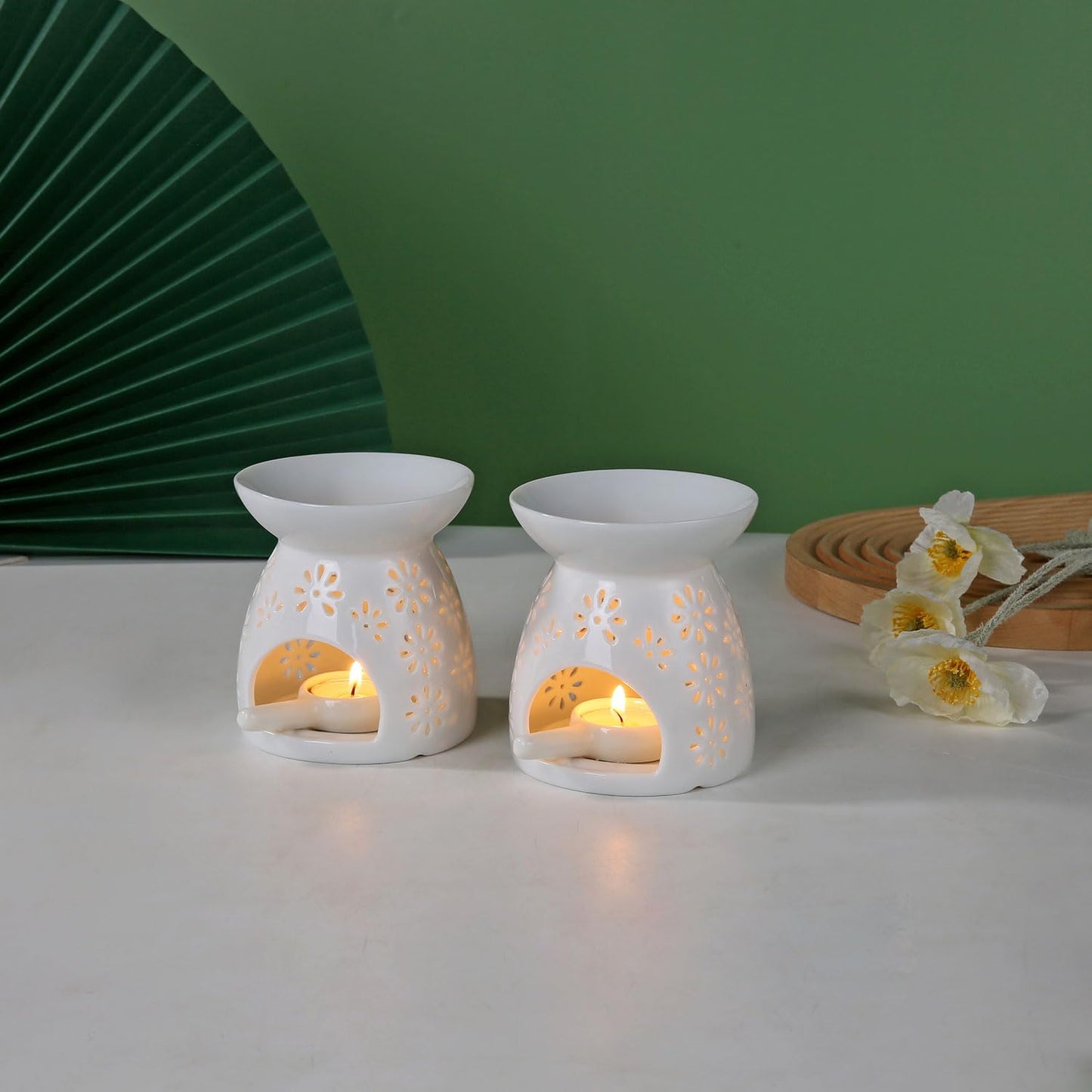 Auxmeware - Ceramic Tea Light Candle Holder, Essential Oil Burner Wax Melt Burner, Incense Aroma Diffuser, Home Decor